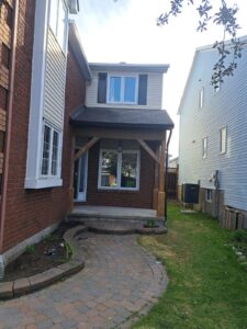 Front porch rebuild with timber posts and beams, Ottawa