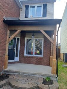 Front porch rebuild with timber posts and beams, Ottawa