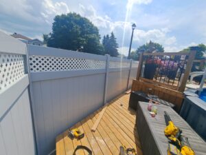 Vinyl privacy fence around a pool yard, Ottawa