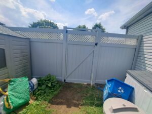Vinyl privacy fence around a pool yard, Ottawa