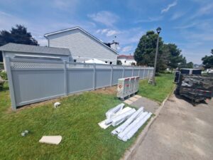 Vinyl privacy fence around a pool yard, Ottawa